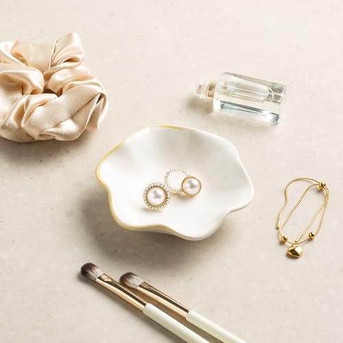 Ceramic Trinket Dish for Jewelry, Lotus Leaf Shape Small Ring Dish Tray, Jewelry Dish Organizer for Necklace Earrings, Home Decor Gift for Mom Best Friend Sister (white) - color: white
