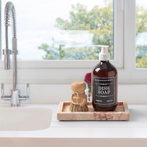 Natural Small Marble Vanity Tray, Luxury Stone Organizer for Bathroom & Kitchen | Holds Soap Dispenser, Jewelry, Perfume | Non-Resin, Non-Ceramic Décor - color: Pink, size: 7.9" x 4.3" x 0.8"