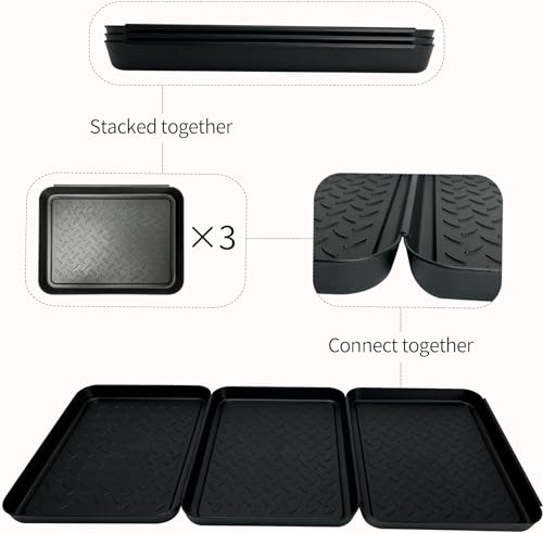 Generic Shoe Tray for Entryway, 3 Pack Indoor Mats, Dog Feed Mat, Rain Boots Drying Tray, Black