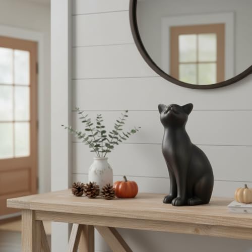 Comfy Hour 9" Cat Statue for Home Decor, Decorative Black Cat Figurines, Artisan Crafted Sitting Feline Sculpture, Unique Cat Lover Present for Women, Polyresin Desktop Accent, 1 Unit