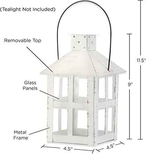 Kate Aspen 9 Inch White Vintage Distressed Rustic Candle Holder Decorative Lantern, Wedding Decoration, Farmhouse Decor, Table Centerpiece, Home Shelf Decor - size: 9 inch White Decorative Lantern, style: One Lantern