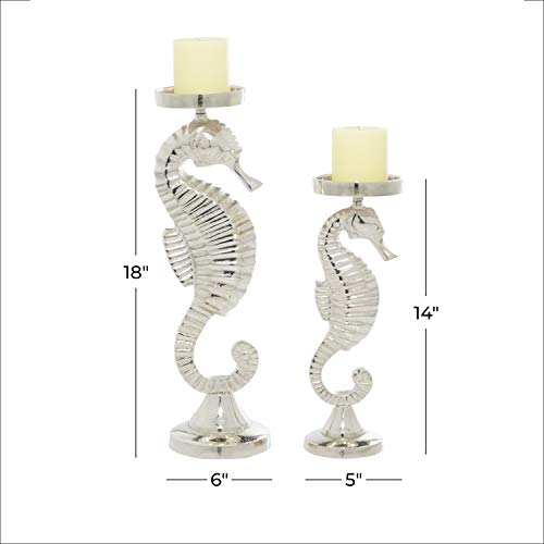 Deco 79 Aluminum Metal Decorative Candle Holder Candle Stand, Set of 2 Candlestick Holder 18", 14"H, Silver