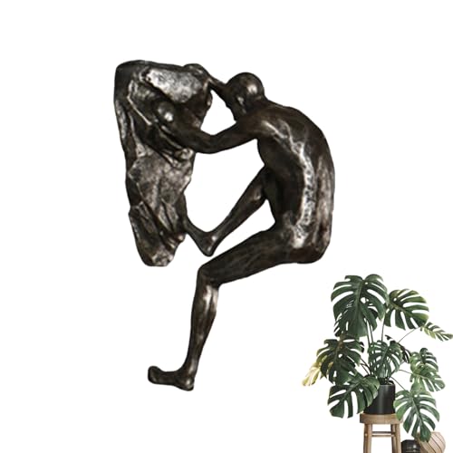 Climbing Man Wall Sculpture – Resin Decor Figure, Modern Art Accent, Black Home Ornament | Unique 3D Hanging Statue Piece, Artistic Abstract Wall Decoration Setup Living Room Bedroom Workplace Design - size: Trumpet Hands Climbing, style: Silver