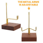 Sibba Adjustable Metal Arms Display Stand with Walnut Base Small Display Easel Holder Crystal Displays Stand Home Décor Accents Rack for Geodes Fossils Rocks Small Plates Photos (3.15x1.97x0.59 in)