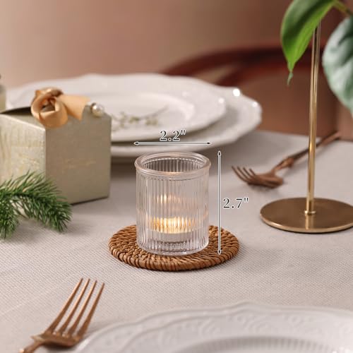NITIME 32Pcs Ribbed Votive Candle Holders, Clear Tea Light Candle Holder for Wedding Table Decor, Glass Candle Holder for Bridal Shower Decor, Home and Holiday Decor - color: Clear