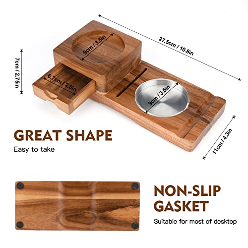 Scotte Ashtray Coaster Whiskey Glass Tray & Wooden Ash Tray with Cigar Cutter,Include Drawer and Cigar Slot Home Office Outdoor Great Cigar Accessories for Men - color: Brown
