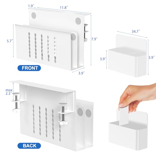 HAMOPY Desk Side Storage, 2 Tier Steel Hanging Desk Organizer with Magnetic Pen Holder, No Drilling Standing Desk Drawer Cable Management Tray, Under Table Laptop Holder for Office, School&Home(White) - color: White, size: Double(2 Tier)