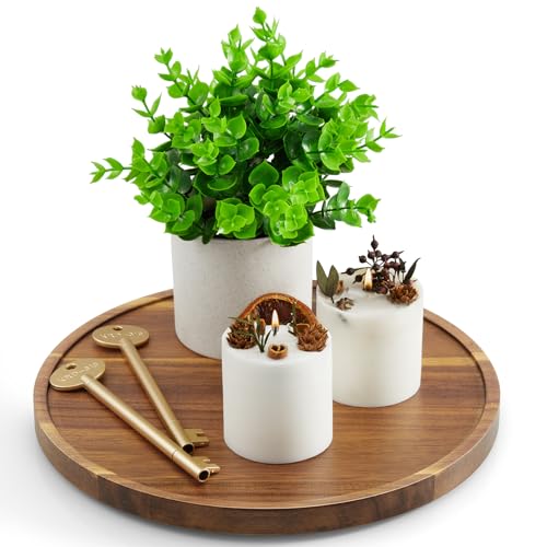 10 Inch Acacia Wood Round Tray, Wooden Decorative Coffee Table Tray Centerpiece Candle Holder for Farmhouse Kitchen Dining Room Home Bathroom Decor Coffee Table Decor and Accessories - color: Acacia, size: 10"