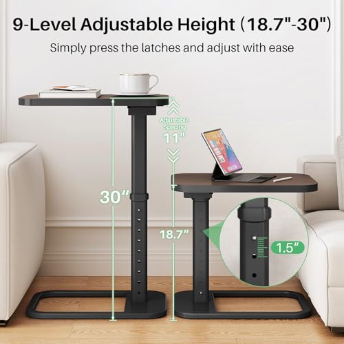 Kitstorack TV Tray Table, Adjustable Height & Rounded Metal Corners, Snack Table for Couch, Sofa, Bed, Chair, Living Room, C Shaped End Side Table for Eating, Dinner or Laptop, Small Spaces, Espresso - color: Espresso, style: Standard