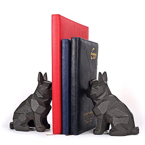 Ambipolar Dog Decor Bookends, Geometric Bookends to Hold Books Heavy Duty for Office Desk, Vintage Antique Black Home Decor, Shelf Decor, Modern Living Room Decor