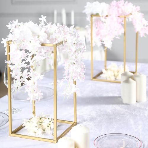 Efavormart 2 Pack 16" Matte Gold Wedding Flower Stand Metal Vase Column Stand Geometric Centerpiece Vase - color: Gold, size: 2 Pack 16''