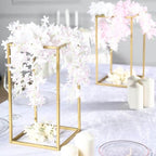 Efavormart 2 Pack 16" Matte Gold Wedding Flower Stand Metal Vase Column Stand Geometric Centerpiece Vase - color: Gold, size: 2 Pack 16''