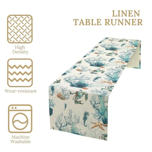 Nautical Coast Table Flag, Ocean Beach Seahorse Shell, Vintage Sailboat Lighthouse Anchor Table Decoration for Indoor and Outdoor Home Party Decor 13x36 Inch - color: Shell-9, size: W13x36L