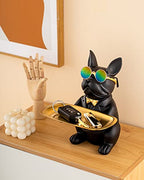 French Bulldog Statue,Resin Bulldog Key Tray for Entryway Decor, Key Holder Organizer for Entryway Table, French Bulldog Gifts Black