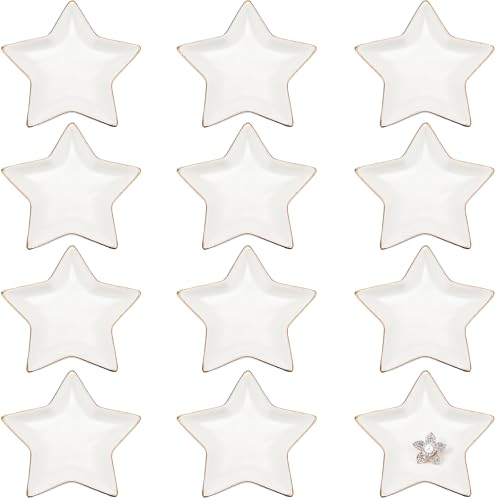 Shappy 12 Pcs Ceramic Jewelry Tray 4.5 in Ring Dish Bulk Decorative Trinket Dish for Bridal Christmas Birthdays Gifts - style: Star