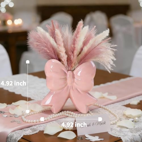 Pink Bow Vase, Pink Flower Vase for Home Decor, Coquette Ceramic Vase for Boho Style, Ceramic Vase for Ideal Shelf Decor/Table/Living Room. - color: Pink-1