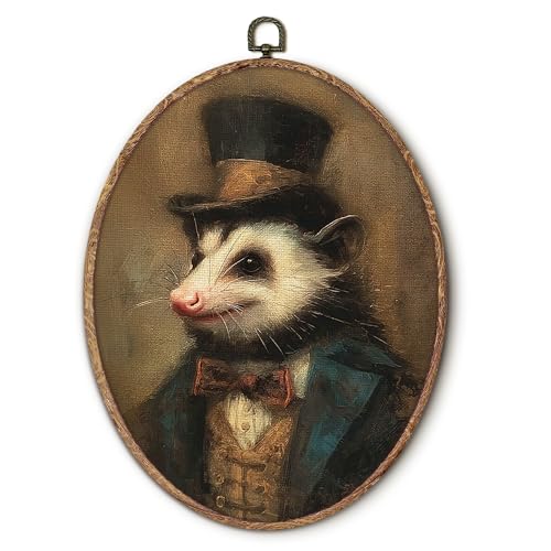 Hxlac Vintage Opossum Oval Wall Art Framed, Dark Moody Opossum Oval Wall Decor, Rustic Farm Animal Hanging Canvas Prints Wall Sculptures for Home Living Room Bedroom Decor, 8.5x11.5 Inch - color: oval opossum