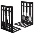 Book Ends,Metal Bookend,Bookend Decorative Heavy Book Ends for Shelves, Home Decorative Bookends for Heavy Books,Non-Skid Black Book Holder for Kitchen Housewarming Cooking Lover Gifts - style: Kitchen1