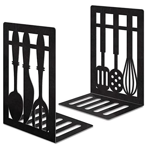 Book Ends,Metal Bookend,Bookend Decorative Heavy Book Ends for Shelves, Home Decorative Bookends for Heavy Books,Non-Skid Black Book Holder for Kitchen Housewarming Cooking Lover Gifts - style: Kitchen1