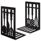 Book Ends,Metal Bookend,Bookend Decorative Heavy Book Ends for Shelves, Home Decorative Bookends for Heavy Books,Non-Skid Black Book Holder for Kitchen Housewarming Cooking Lover Gifts - style: Kitchen1
