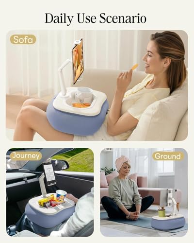 SAIJI Tablet Pillow Stand for Bed, Stable iPad Holder with Food-Grade Snack Bowl, Adjustable Kindle Pillow Stand for Reading, Suit for 4.7-15.6" Kindle,iPad,iPhone,Tablet,Blue - color: Blue