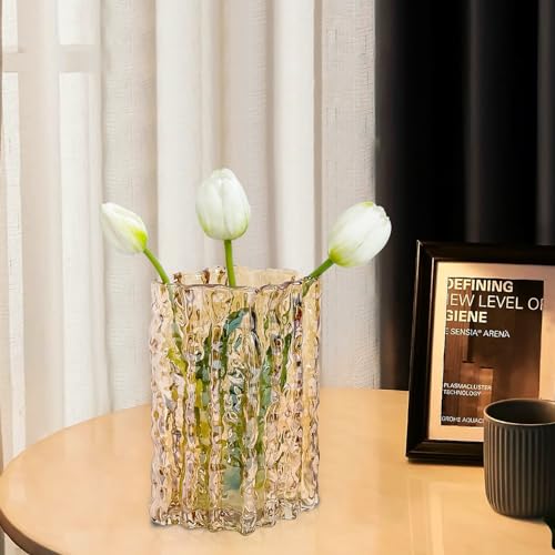 Aoderun Glass Vase Crystal Vase Heavy Duty Large Flower Vase for Dining Table Kitchen Office Home Shelf Wedding Living Room Centerpieces(Amber) - color: Amber