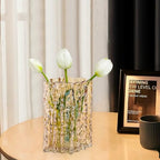 Aoderun Glass Vase Crystal Vase Heavy Duty Large Flower Vase for Dining Table Kitchen Office Home Shelf Wedding Living Room Centerpieces(Amber) - color: Amber
