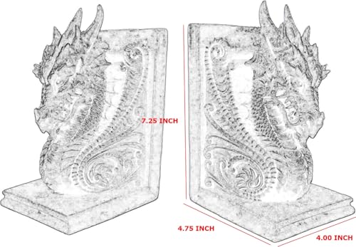 Bellaa 25617 Dragon Bookends Gothic Midieval Castle Mystic Decorative Retro Vintage Book Ends Holder Heavy Stoppers Bookshelf Books Shelves Library Shelf Dividers - color: Black
