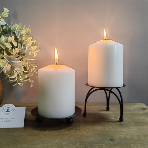 Hosley Set of 2 Black Iron Pillar Candle Holder Plates – 4-Inch Decorative Round Trays for Pillar Candles – Ideal for Weddings, Special Occasions, Home Décor, and Pedestal Displays - color: Black, size: 4" Diameter