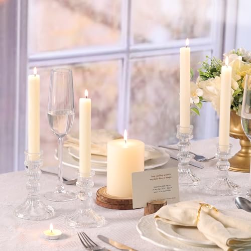 DARJEN 6Pcs Clear Candlestick Holders Set - 4" H & 5" H Striped Taper Candle Holders Bulk, Glass Candle Holders for Wedding, Festival, Party, Table Centerpiece, Gifts - color: Clear, size: Striped Pattern