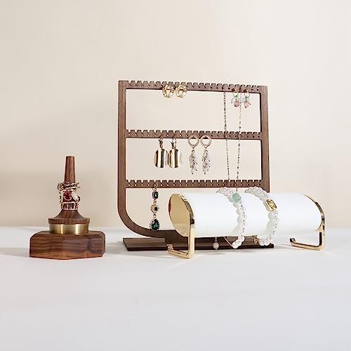 GemeShou wooden hanging jewelry organizer, walnut jewelry display holder for selling, dangle necklace storage shelf, 3 tier earring display stands for selling【Jewelry shelf-3 tier】