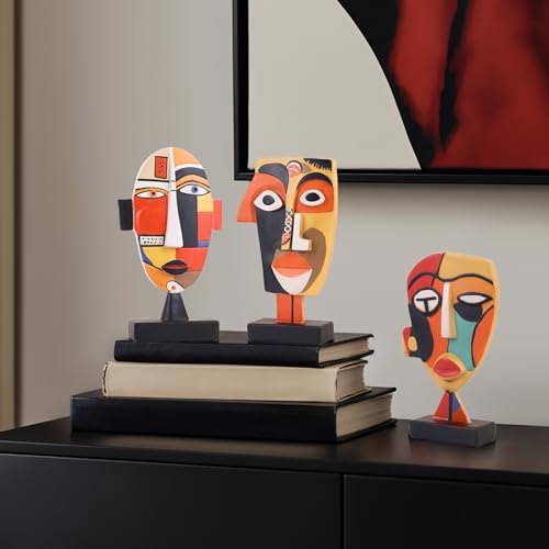 5.9” Resin Abstract Coffee Table Sculptures, Handcrafted 3 PCS African Art Tribal Figurines Weird Art Decor, Modern Design African Statues for Home, Office, Living Room, Bookshelf, Cabinets Accent - size: Small