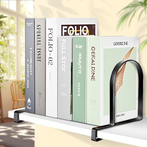 AJART Book Ends for Shelves: Black Heavy Duty Bookends - Metal Clamp Book Organizer Storage Holders (Matte Black) - color: Matte Black
