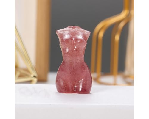 Natural Strawberry Quartz Female Model Figurine Hand Carved Body Sculpture Statue Gemstone Small Figurine Reiki 3 Inch Home Office Decor Ornaments 100-150 Grams - color: Strawberry Quartz