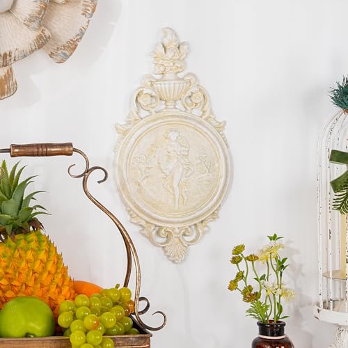 Sungmor Ornate Cast Iron Wall Art Plaque – Classical Woman Relief in French Country Style, Decorative Wall Sculpture - Vintage Hanging Décor for Home, Garden, or Patio – Antique White Finish - color: Vintage White & B