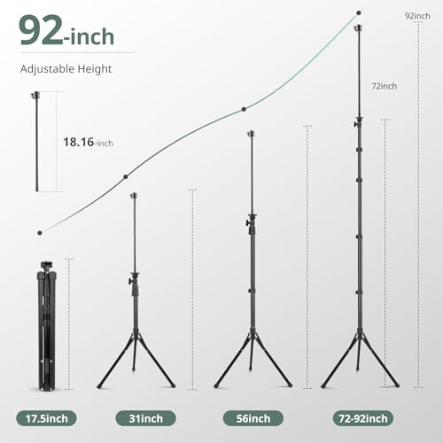 Sensyne 92" Cell Phone Tripod, Selfie Stick Tripod with 16.5" Flexible Gooseneck, Overhead Phone Stand for Video Recording, Photography, Compatible with Phone, Camera - color: Black, size: 92-inch
