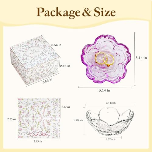 Gifts for Women Flower Ring Dish Jewelry Tray,Glass Trinket Dish Bathroom Room Decor Trinket Dish Valentine's Friendship Christmas Birthday Gifts for Women (Deep Purple) - color: Deep Purple