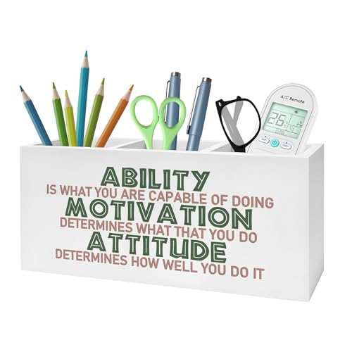 Motivational Office Pencil Pen Holder for Desk, Ability Motivation Attitude Wooden Pencil Holder Organizer for Home Office Desk Accessories, Encouragement Gifts for Women - color: Color-Desk accessories white 15
