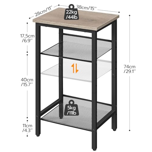 HOOBRO Tall Side Table, 3-Tier Telephone End Table with Adjustable Mesh Shelves, Small Entryway Table with Storage, Small Nightstand for Living Room, Bedroom, Hallway, Office, Greige BG01DH01G1 - color: Greige + Black