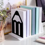 Peacoblue Metal Bookends for Shelves, Modern Decorative Heavy Duty Study Book Ends Stoppers for Office, Desk, Shelf, Room 5.3"x4.3"x7.9" Cast Iron Simple Tall Bookends 1 Pair (Pencil) - style: Pencil