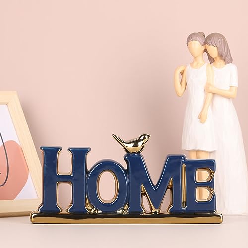 Love Sign Decoration,Blue and Gold Love Signs for Home Decor Statue,Gold Bird Sculpture Personalized Love Decor,Gold Style Figurine Decorative Ornaments for Living Room,Bedroom,Desktop,Cabinets - color: Blue, style: Home