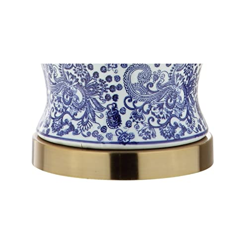 JONATHAN Y 29.5" Blue/White Ceramic Table Lamp for Living Room and Office, White Linen Drum Shade, Traditional Chinoiserie Ginger Jar Lamp, LED Bulb Included JYL3008A - color: Blue/White