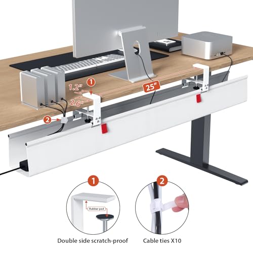 Univivi No Drill Under Desk Cable Management Tray, 48" Cord Organizer for Table, Clamp/Screw Mount Desk Cable Management, Premium Fabric Cable Management Tray for Office, Home (Extra Large) - color: White, size: 48"L x 5.5"W