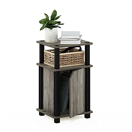 Furinno Brahms 3-Tier End Side Sofa Table/Nighstand with Door, 1-Pack, French Oak/Black - color: French Oak, size: 1-Pack, With Door, 3-Tier