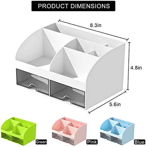 COMFYROOM Desk Organizer with 6 Compartments and 2 Drawers, Plastic Makeup Organizer, Pen Holder for Desktop Storage, Desk Organization for School, Home, Office Supplies (White-2Pack) - color: White-2Pack