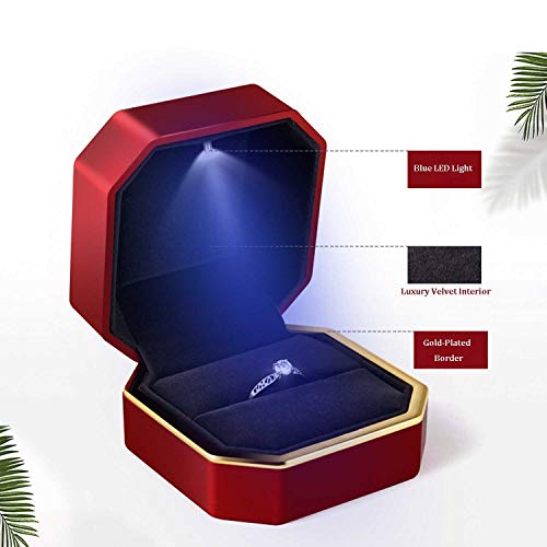 Luxury Ring Box, Square Velvet Wedding Ring Case Jewelry Gift Box with LED Light for Proposal Engagement Wedding, Red - color: Red, size: Ring Box