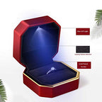 Luxury Ring Box, Square Velvet Wedding Ring Case Jewelry Gift Box with LED Light for Proposal Engagement Wedding, Red - color: Red, size: Ring Box