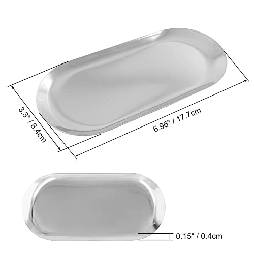 Hitefu 2 Pack Stainless Steel Decorative Tray, 7 Inch Long, Trinket Storage Tray Jewelry Dish Cosmetics Organizer for Bathroom Candle Perfume Serving Platter, Oval, Silver - color: Silver