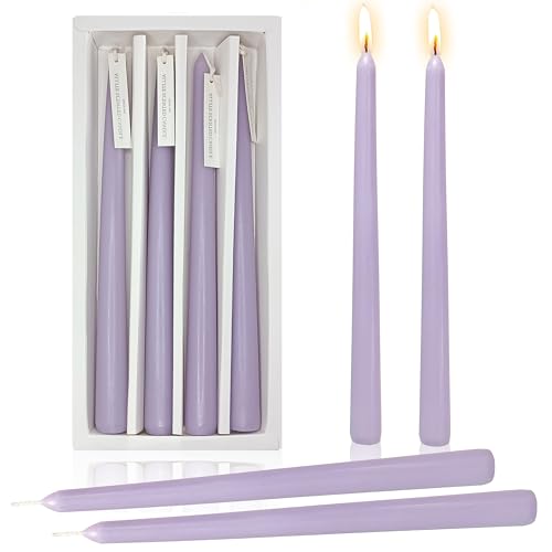 10 Inch Taper Candles Handmade Set of 4 – Lavender Scent Tapered Candles in Purple, Candlesticks Smokeless Candle Sticks for Wedding, Home Decor, and Dinner Table - color: Purple