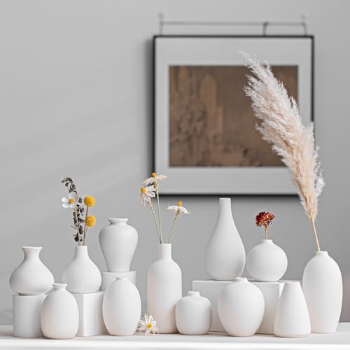 White Ceramic Vase Set of 12, Small Vases for Flowers Ceramic Vases for Pampas Grass Vase Bulk for Wedding Table Centerpieces Decoration Boho Christmas Home Decor DIY Gift - color: White-gh-12
